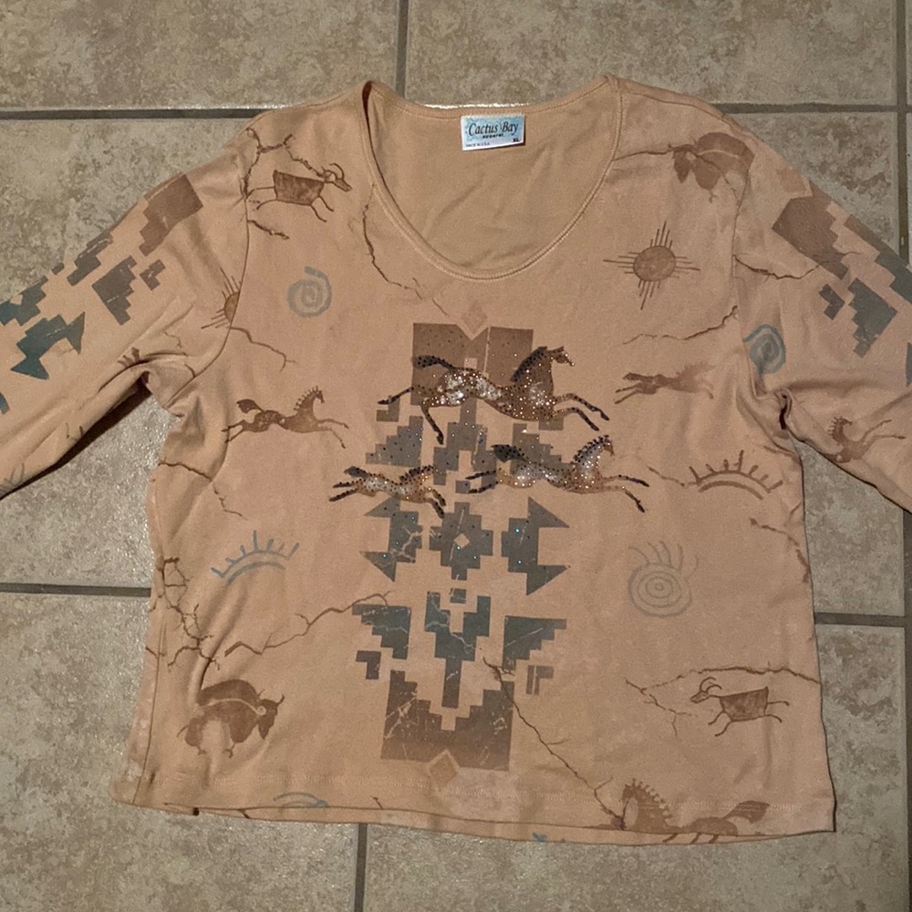 🦋 2 for $20 sale NWOT Cactus Bay Southwestern V neck 3/4 sleeve shirt top XL